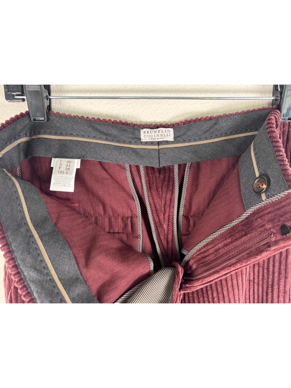 EUC $1900 BRUNELLO CUCINELLI WOMENS SIZE 4 BURGUNDY CORDUROY WIDE LEG PANTS - Picture 4 of 8